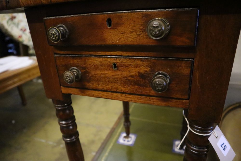 A Regency mahogany drop flap work table, width 40cm, depth 50cm, height 71cm